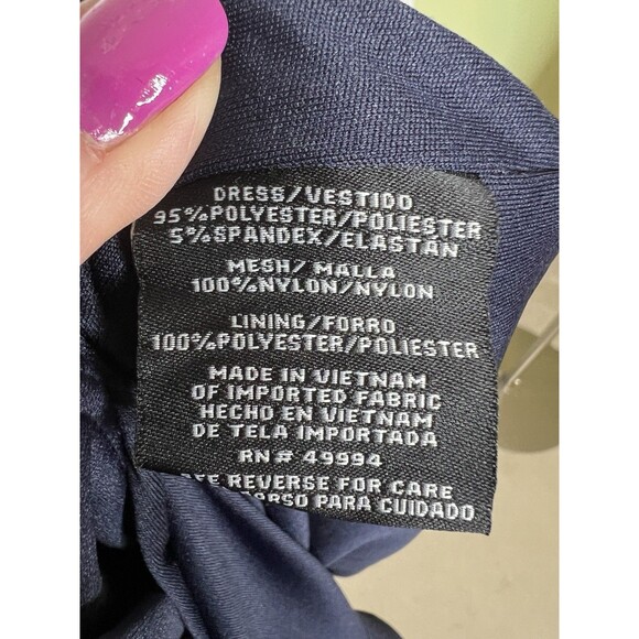 R&M RICHARDS Maxi Dress Gown Navy Blue Stretch Knit Ruffle Sequins Sz 14 Evening - Picture 9 of 12